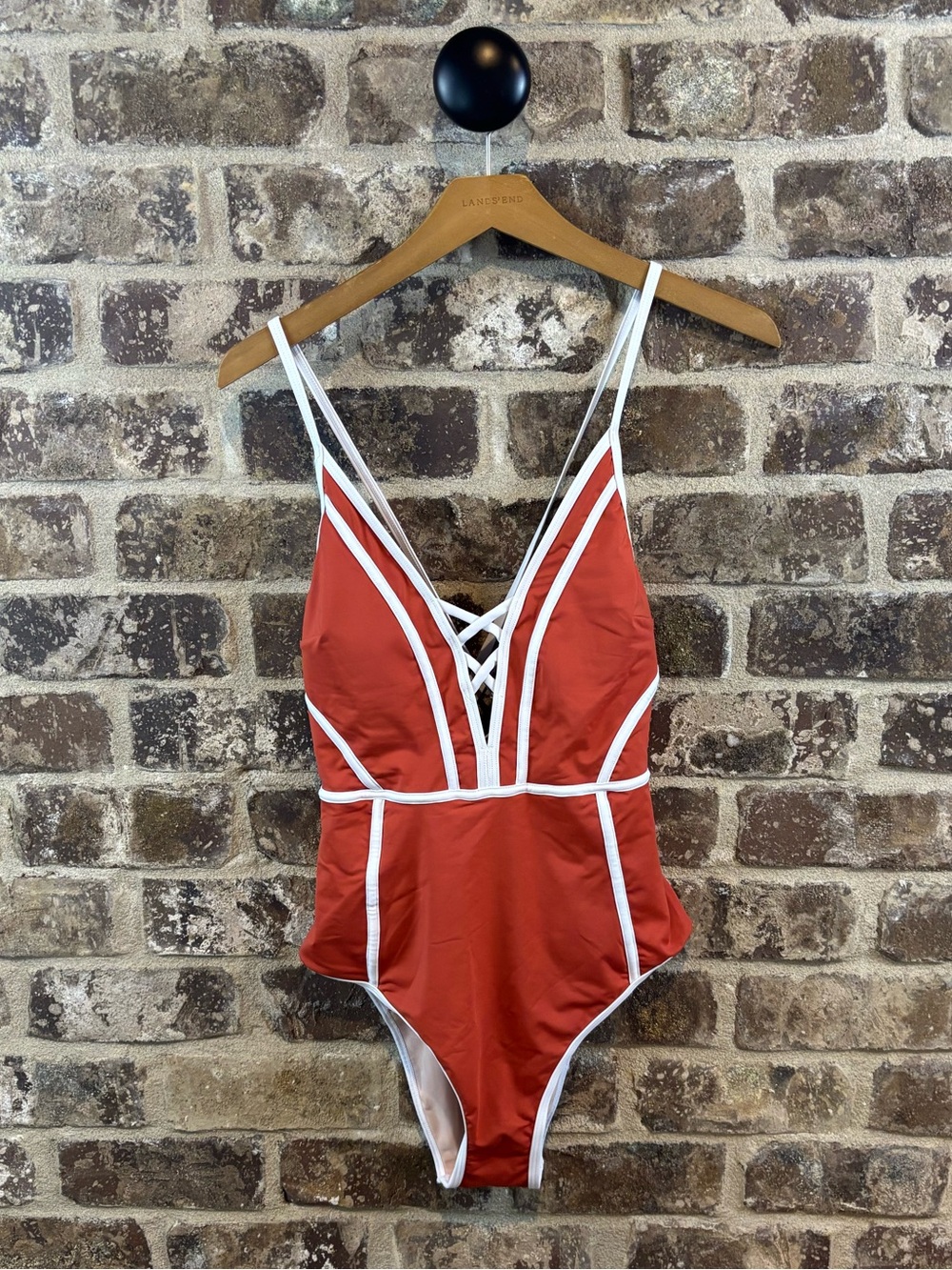 Cupshe Orange One-Piece Swimsuit with White Trim Size M